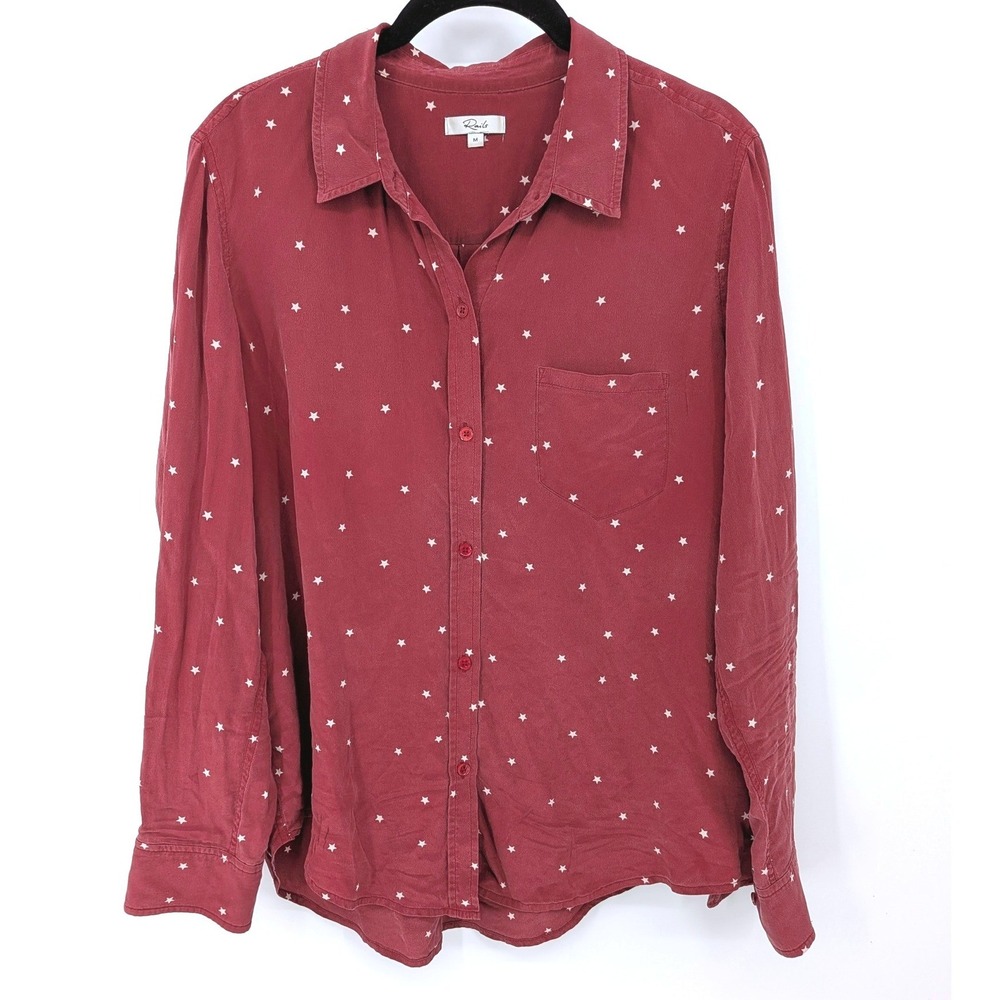 Rails Kate Silk Button Down Women Medium Star Print Long Sleeve Shirt America